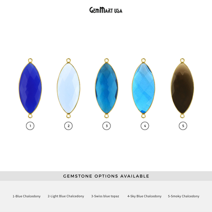 Marquise 15x39mm Double Bail Gold Bezel Gemstone Connector