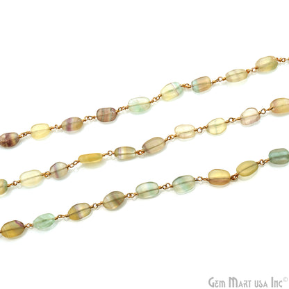 Fluorite Free Form 10x6mm Gold Plated Beads Rosary Chain