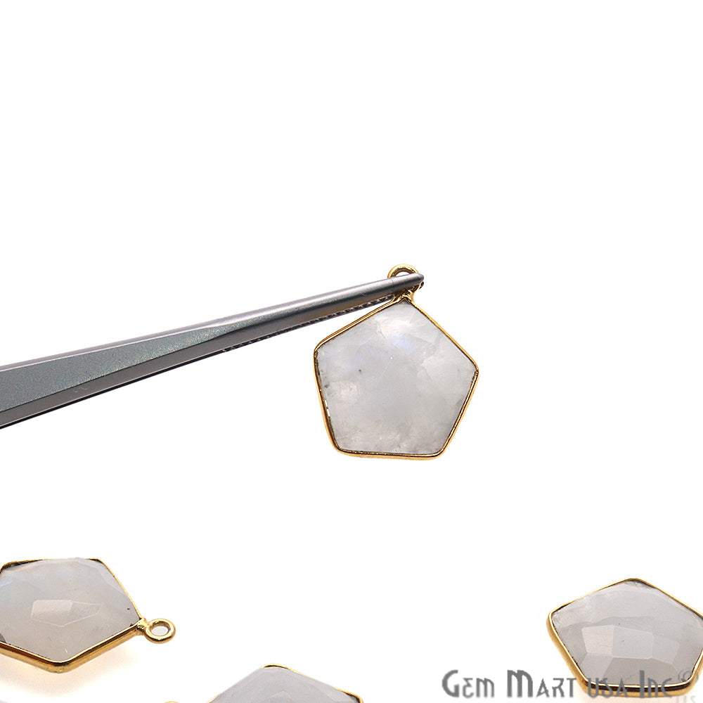 Rainbow Moonstone Pentagon Gold Plated Single Bail 18x15mm Gemstone Connector - GemMartUSA