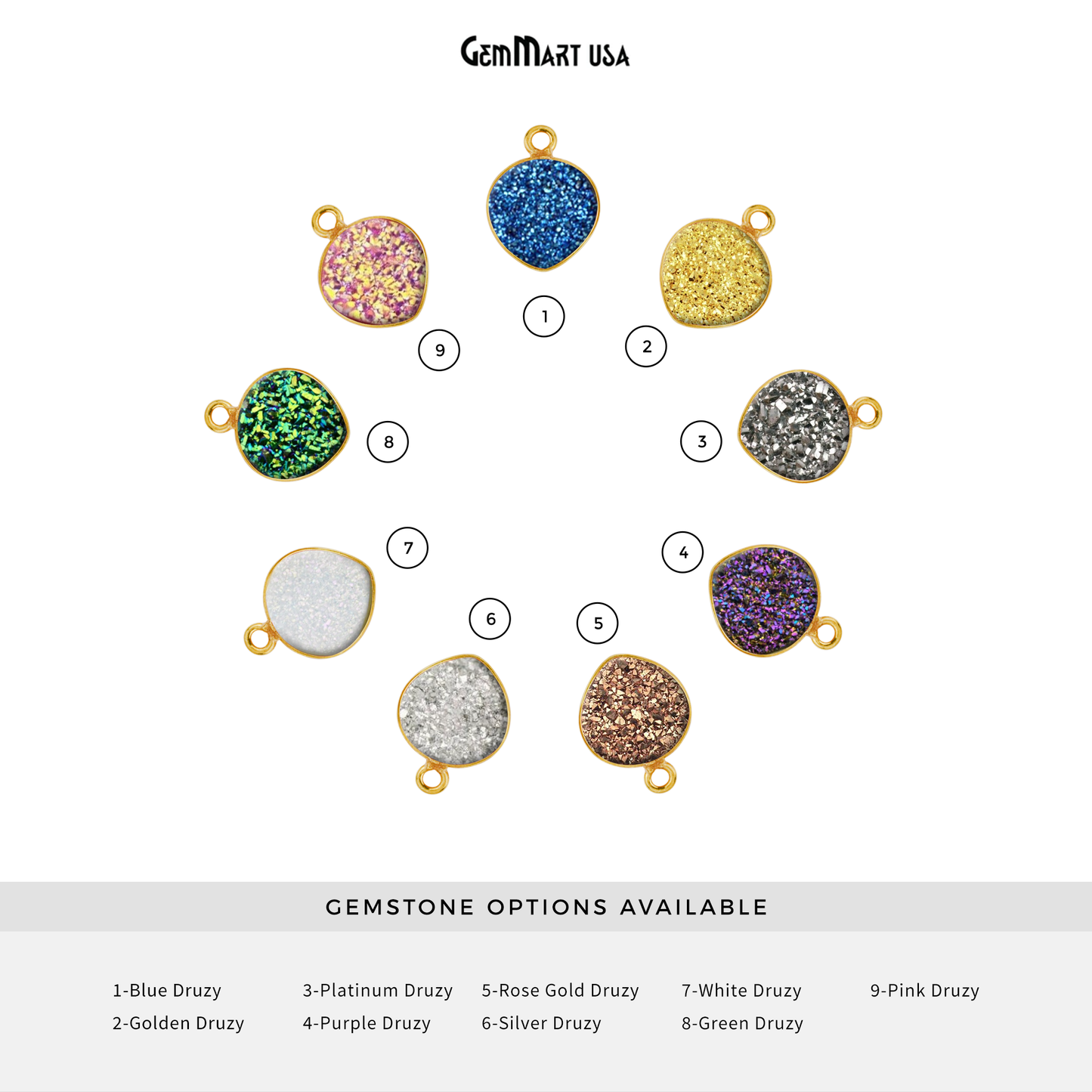 Natural Titanium Druzy 10mm Gold Single Bail Heart Bezel Connector