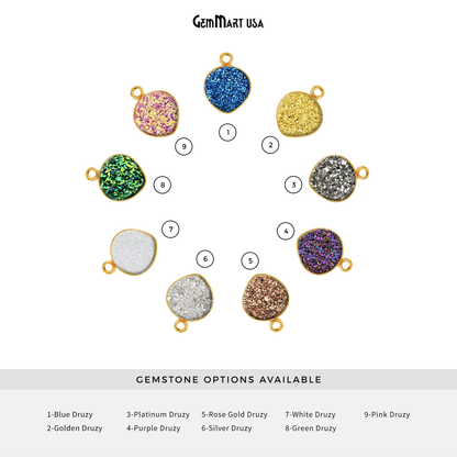 Natural Titanium Druzy 10mm Gold Single Bail Heart Bezel Connector