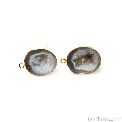 DIY Agate Slice Geode Druzy 28x17mm Gold Electroplated Loop Connector Studs Earrings