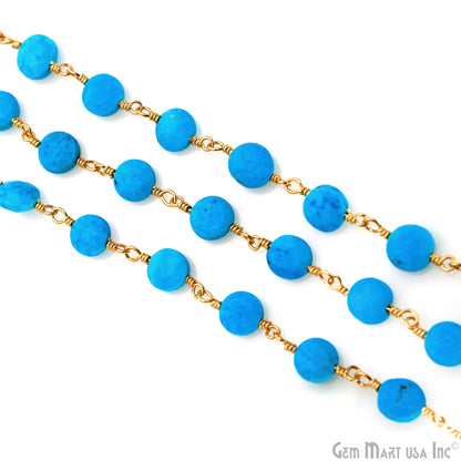 Turquoise Coin 5-6mm Gold Wire Wrapped Rosary Chain