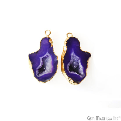 Geode Druzy 22x41mm Organic Gold Electroplated Single Bail Gemstone Earring Connector 1 Pair