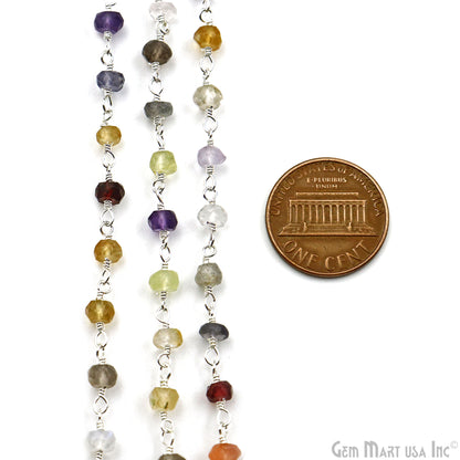 Multi Color Zircon Faceted Beads 3-3.5mm Silver Plated Gemstone Rosary Chain