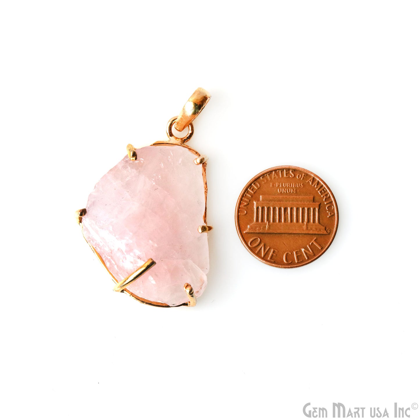 Natural Morganite Organic 34x24mm Gold Plated Prong Setting Single Bail Gemstone Pendant