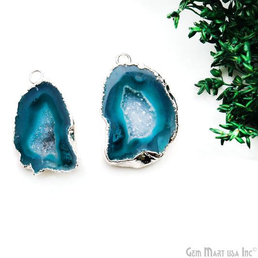 Geode Druzy 22x36mm Organic Silver Electroplated Single Bail Gemstone Earring Connector 1 Pair