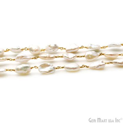 Pearl Free Form 14x8mm Gold Wire Wrapped Rosary Chain