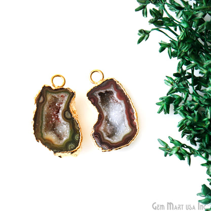 Geode Druzy 17x27mm Organic Gold Electroplated Single Bail Gemstone Earring Connector 1 Pair