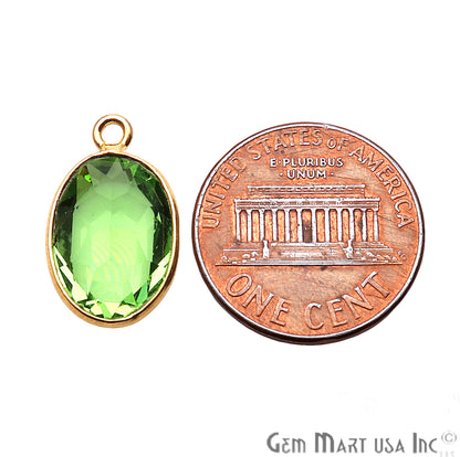 Peridot Gemstone 10x14mm Oval Shape Gold Plated Bezel Connector - GemMartUSA