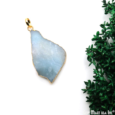 Amazonite Free Form shape 48x26mm Gold Electroplated Gemstone Single Bail Pendant