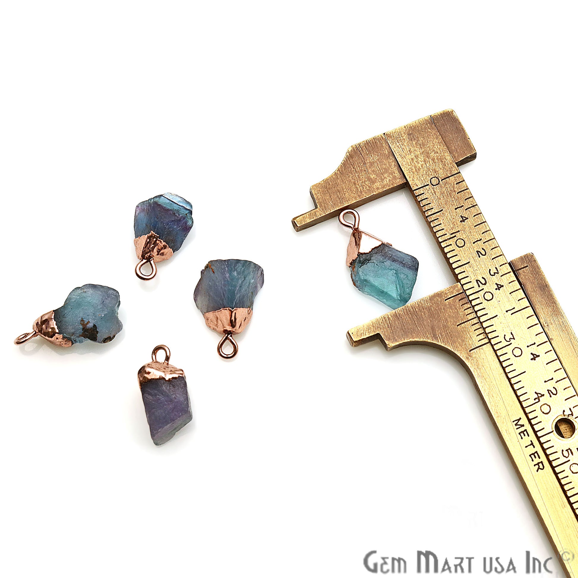 Rough Fluorite Gemstone 19x12mm Organic Rose Gold Edged Connector - GemMartUSA