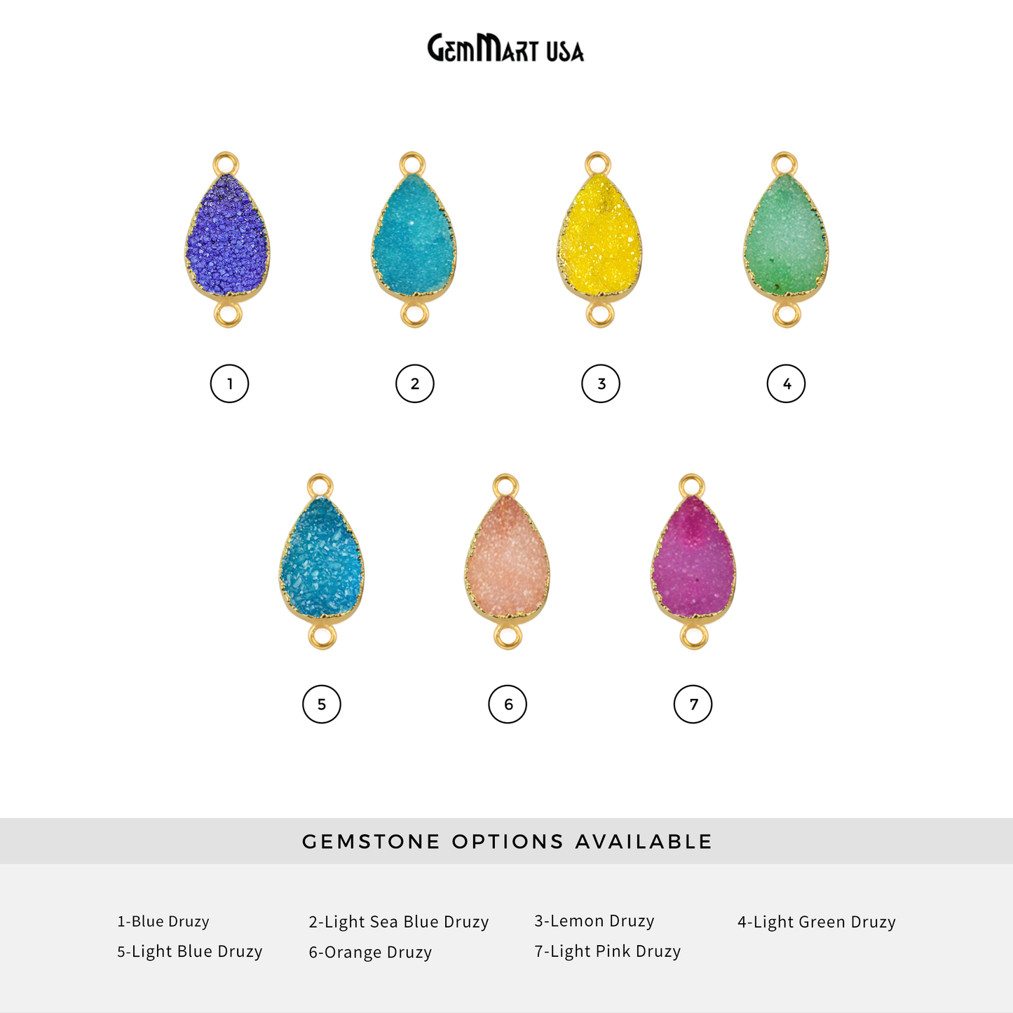 Druzy Gold Electroplated 8x12mm Pears Double Bail Gemstone Connector