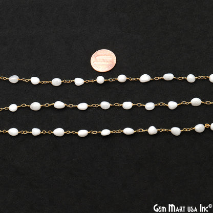 White Agate Tumble Beads 8x5mm Gold Wire Wrapped Rosary Chain