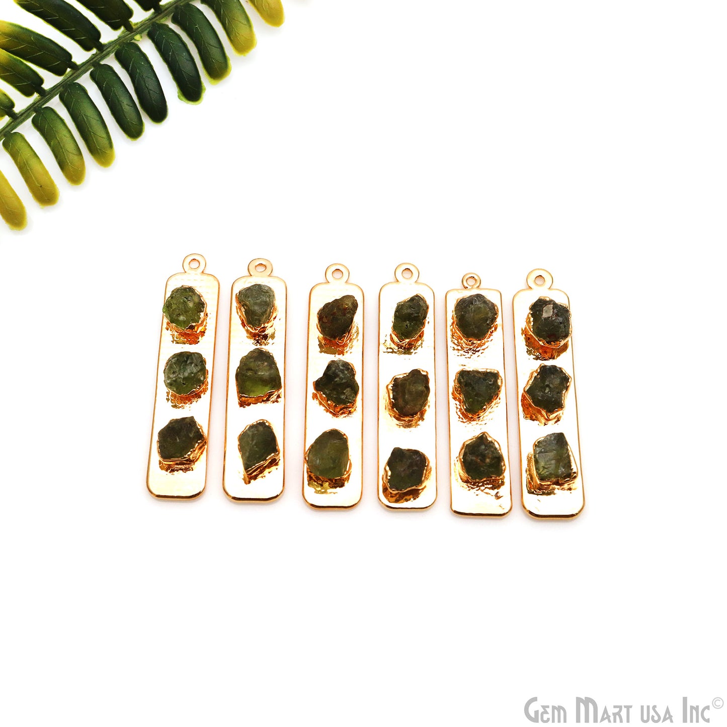 Rough Gemstone Gold Electroplated Rectangle 47x10mm Gemstone Bar Necklace Pendant Connector