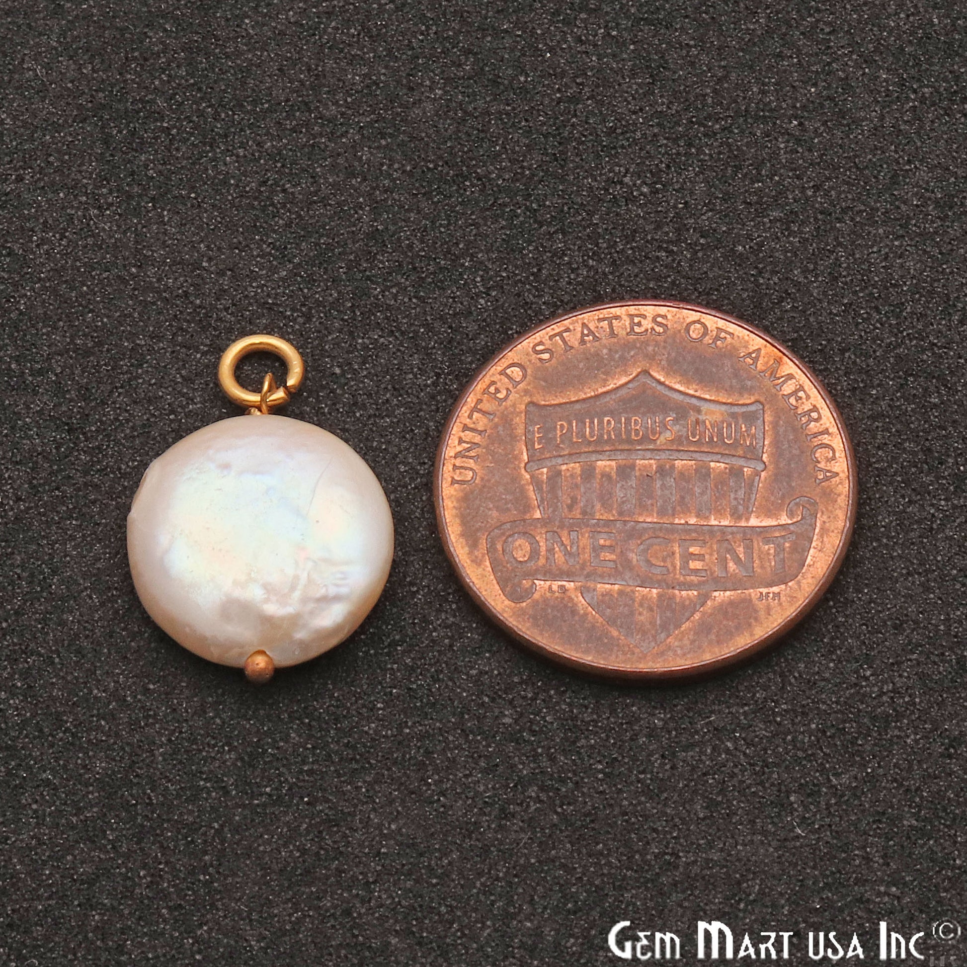 Pearl Round 16x12mm Gold Plated Single Bail Gemstone Pendant Connector - GemMartUSA