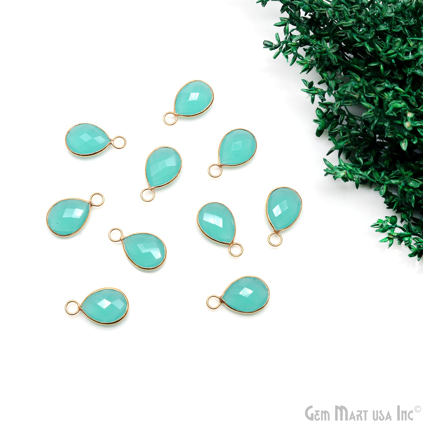 Aqua Chalcedony Pears 12x16mm Gold Plated Single Big Bail Gemstone Connector