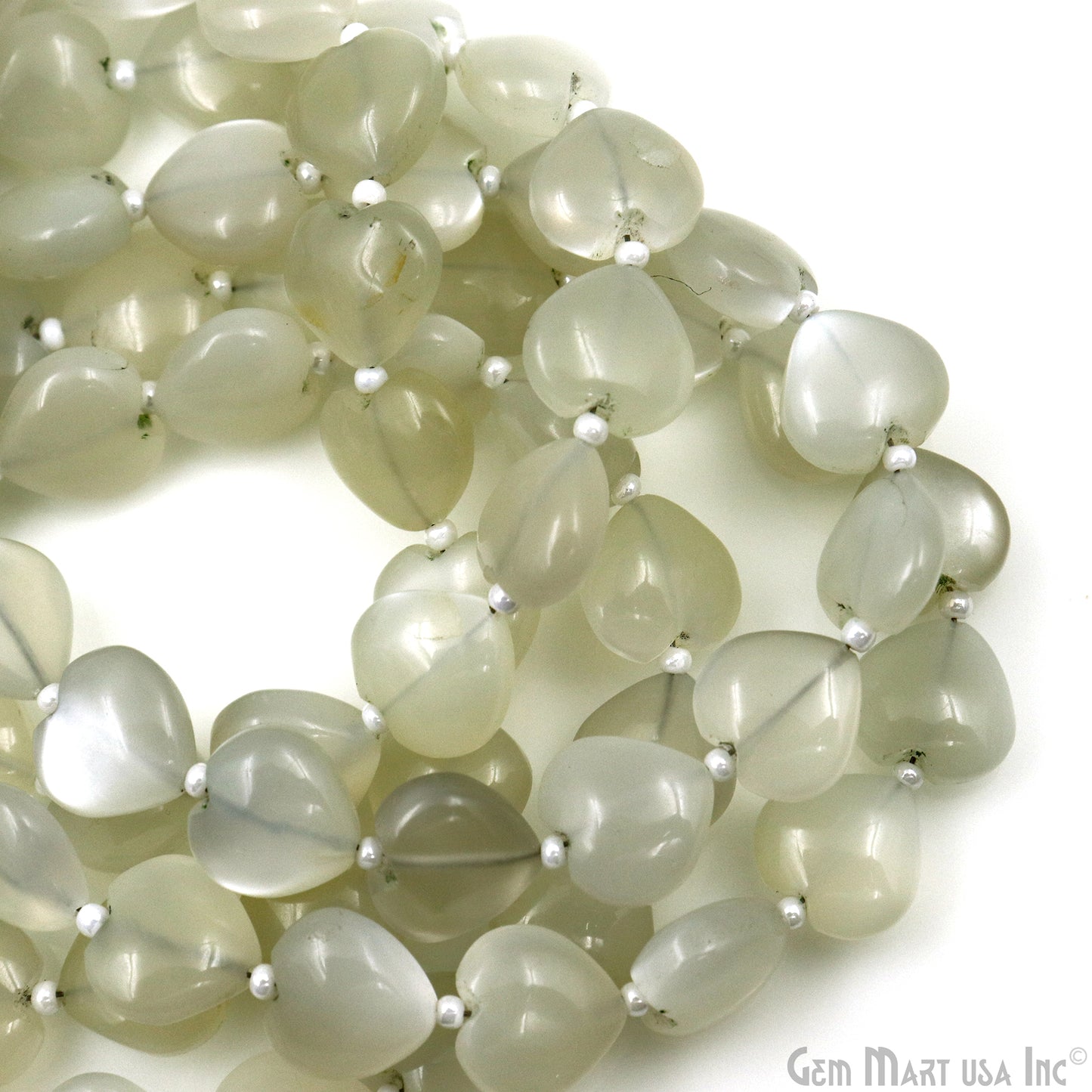 White Chalcedony Heart Beads, 7 Inch Gemstone Strands, Drilled Strung Briolette Beads, Heart Shape, 10mm