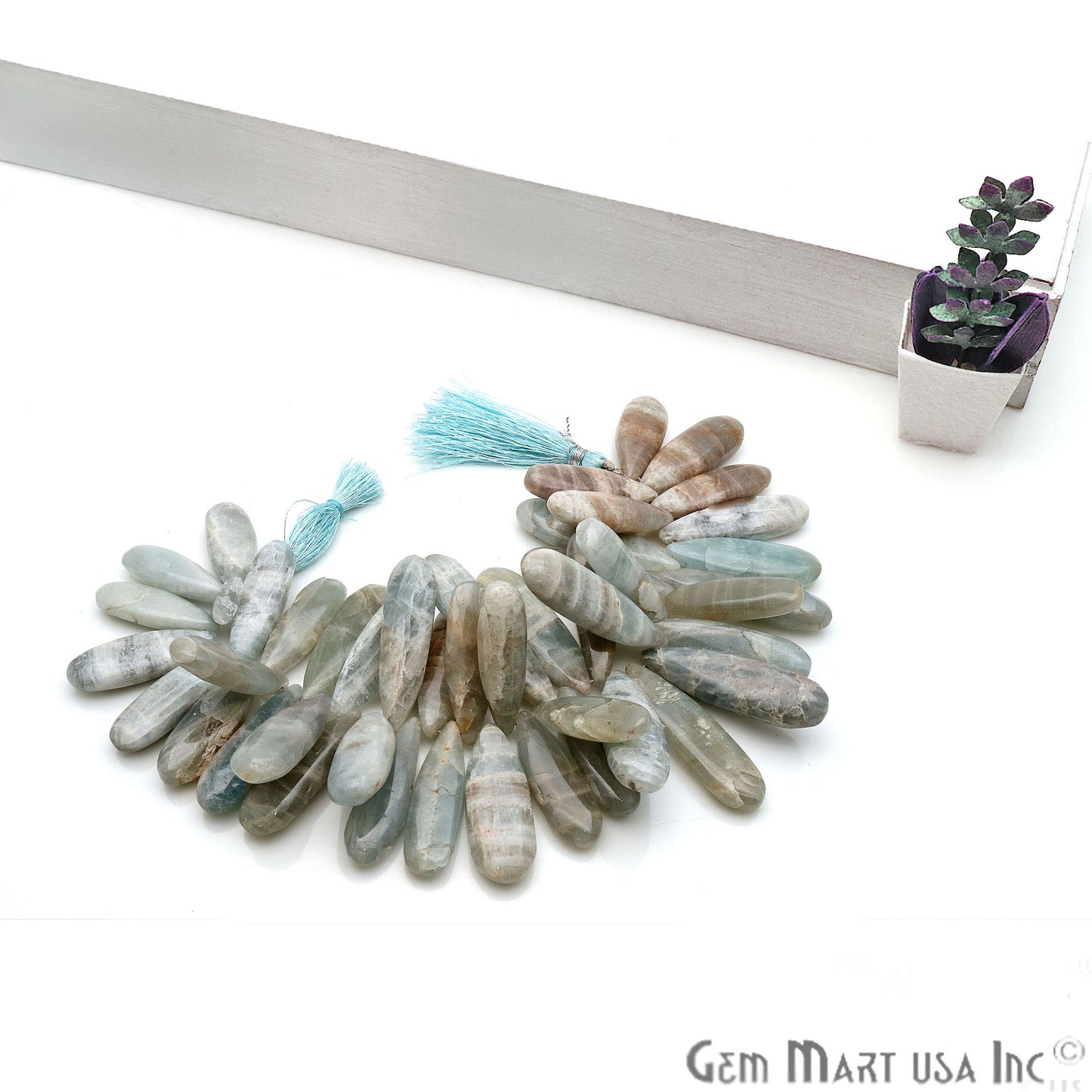 Aquamarine Pears 41x11mm Crafting Beads Gemstone Strands 8INCH - GemMartUSA