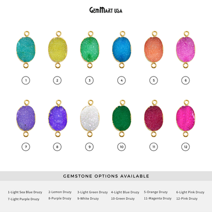 Druzy Gold Electroplated 12x16mm Oval Double Bail Gemstone Connector