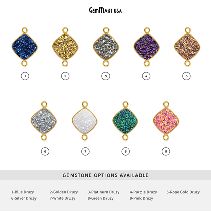Natural Titanium Druzy 10mm Cushion Gold Bezel Double Bail Connector