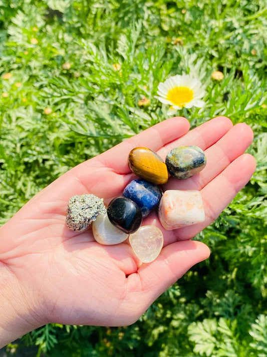 8pc Lot Tumble Stone, Multi Color Beautiful Seven Stone Set, Reiki stones, Healing crystal, 1 Rough Stone , 26X18MM