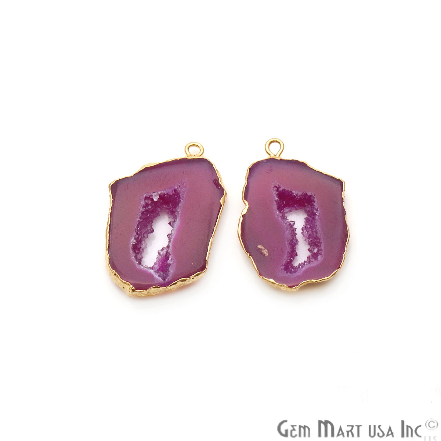 Agate Slice 30x18mm Organic Gold Electroplated Gemstone Earring Connector 1 Pair - GemMartUSA