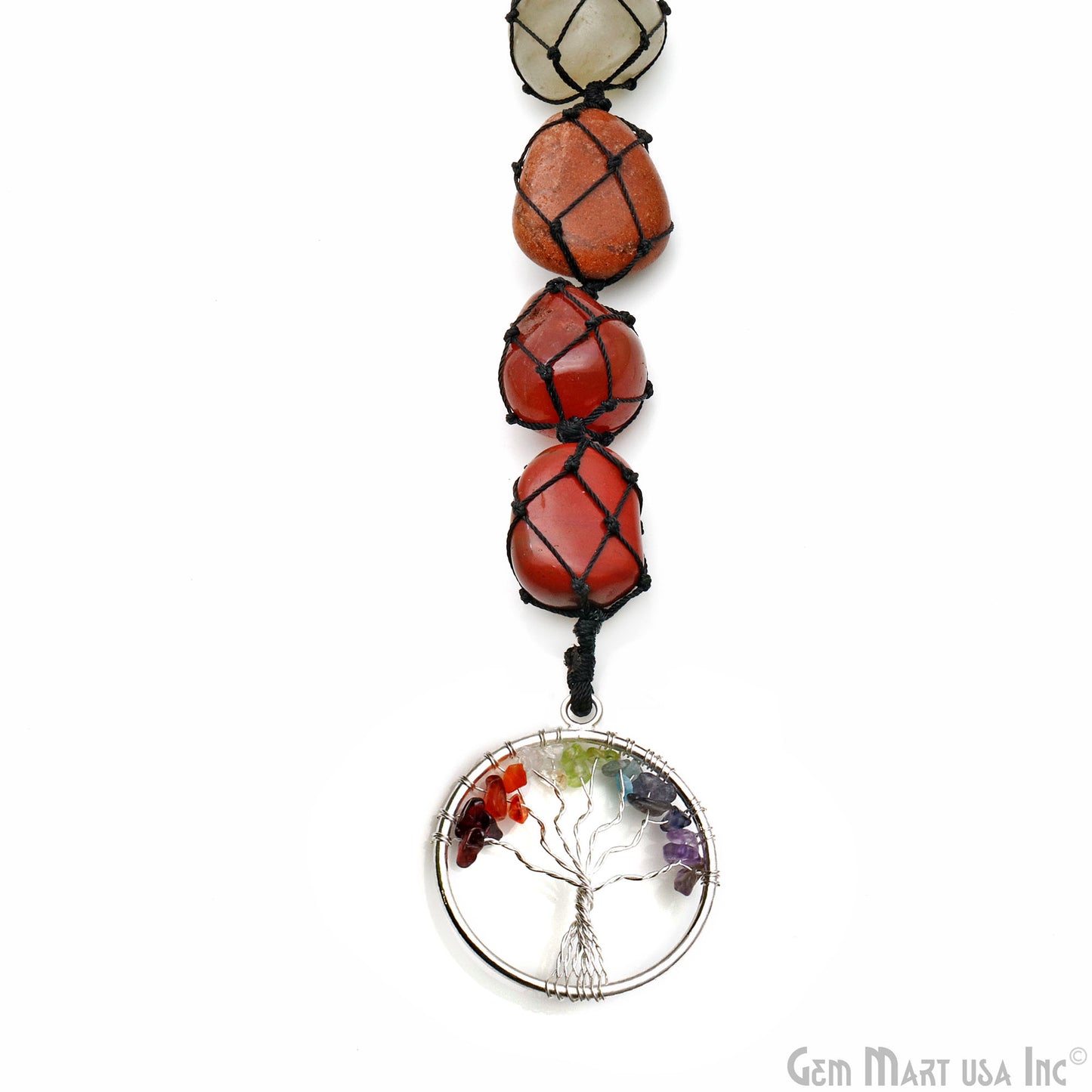 7 Chakra Of Life Healing Tumble Gemstones On A String, 27x21mm Free Form Gemstones & Round Tree Of Life Pendant 11 Inch