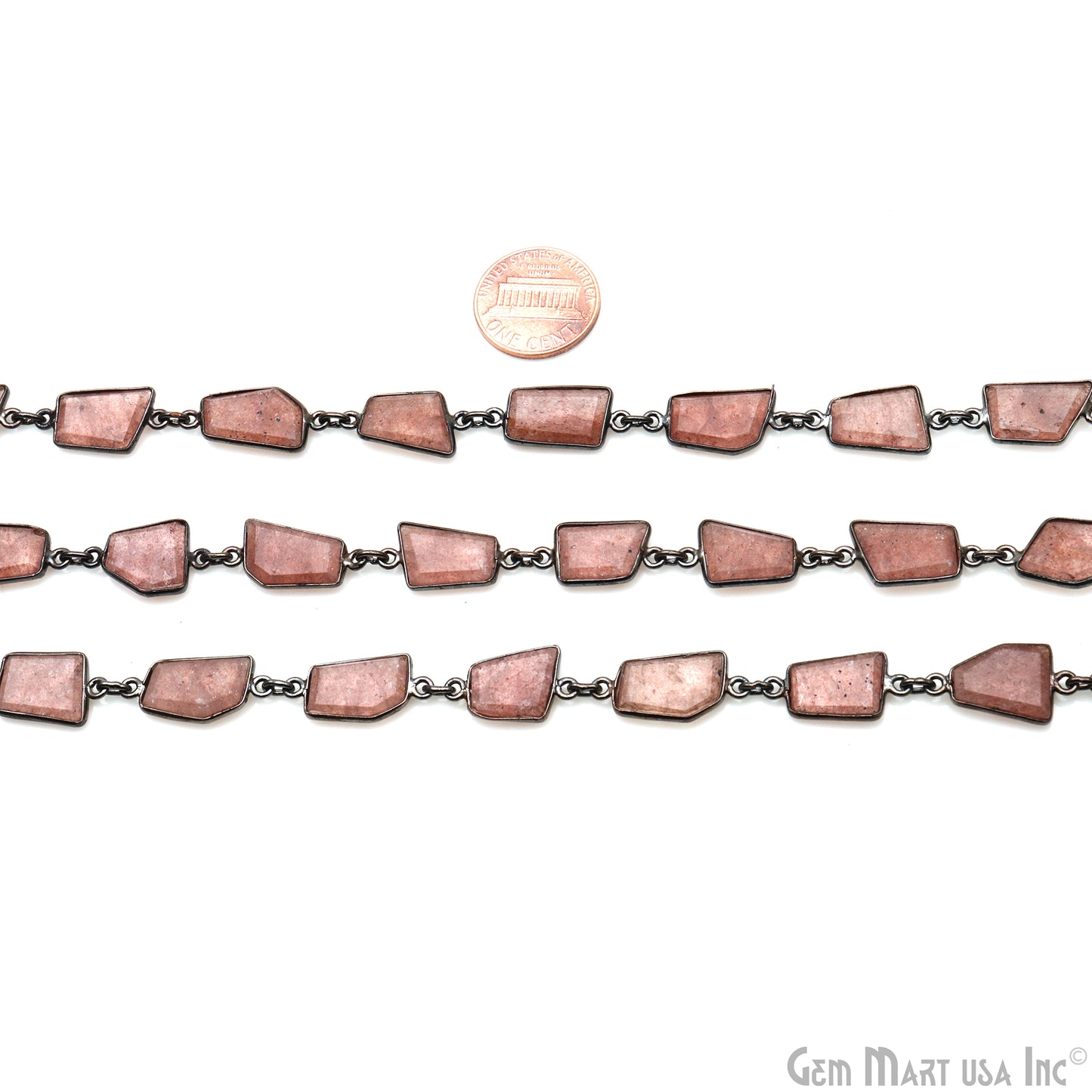 Strawberry Quartz 10-15mm Faceted Free Form Oxidized Bezel Connector Chain
