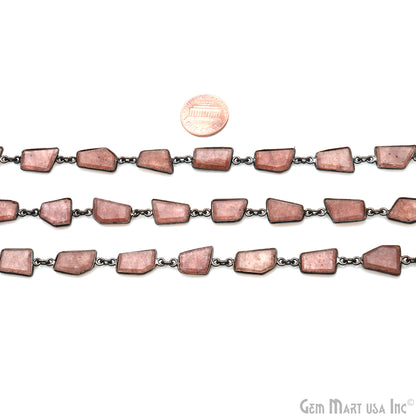 Strawberry Quartz 10-15mm Faceted Free Form Oxidized Bezel Connector Chain