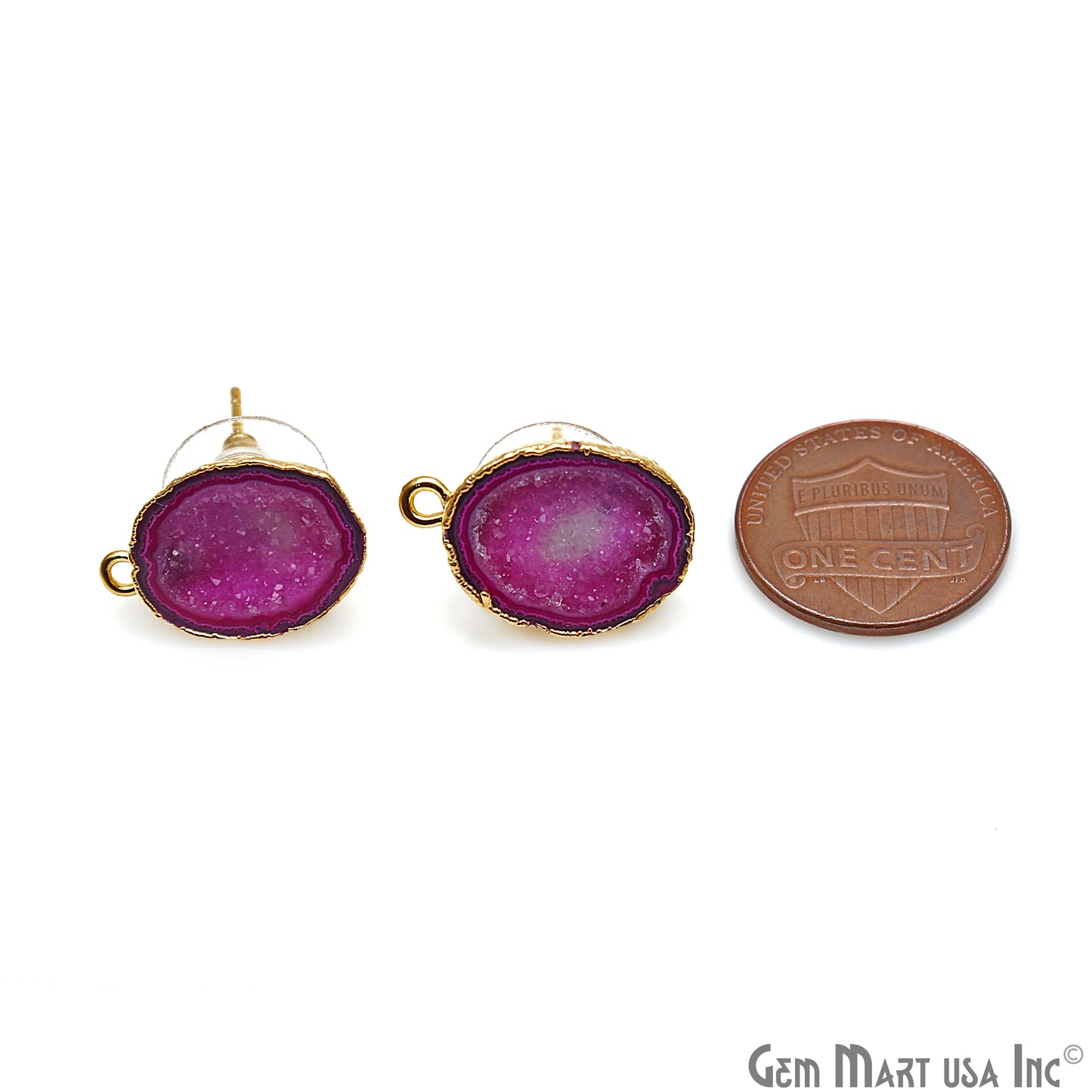 DIY Agate Slice Geode Druzy 13x19mm Gold Electroplated Loop Connector Studs Earrings - GemMartUSA