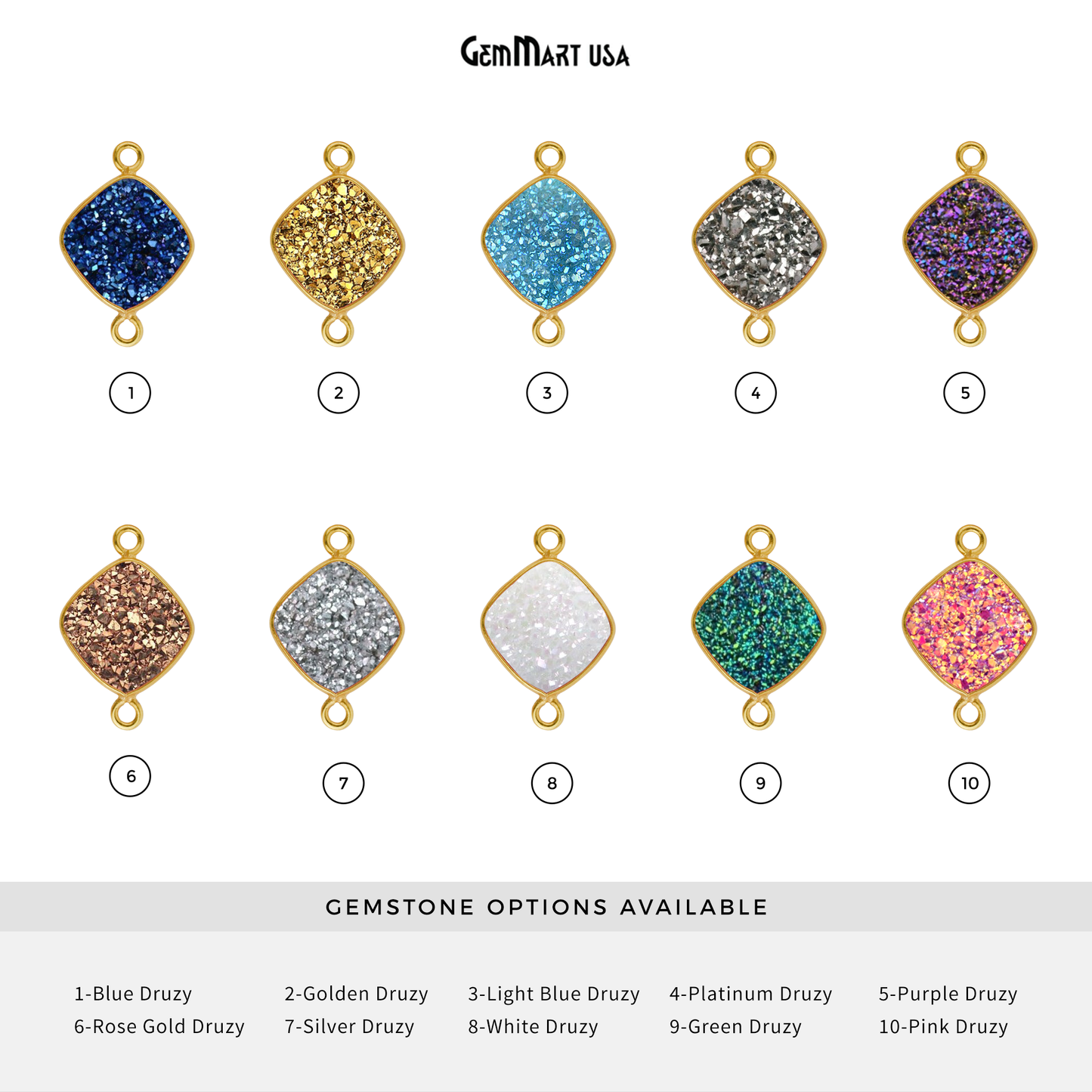 Natural Titanium Druzy 12mm Cushion Gold Bezel Double Bail Connector