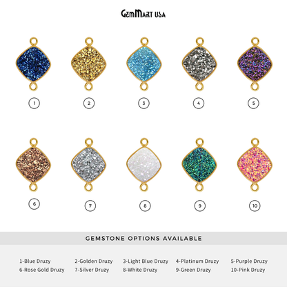 Natural Titanium Druzy 12mm Cushion Gold Bezel Double Bail Connector