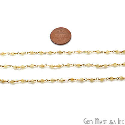 Yellow Monalisa 3-3.5mm Gold Wire Wrapped Rosary Chain - GemMartUSA