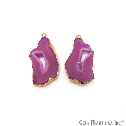 Agate Slice 34x17mm Organic Gold Electroplated Gemstone Earring Connector 1 Pair - GemMartUSA