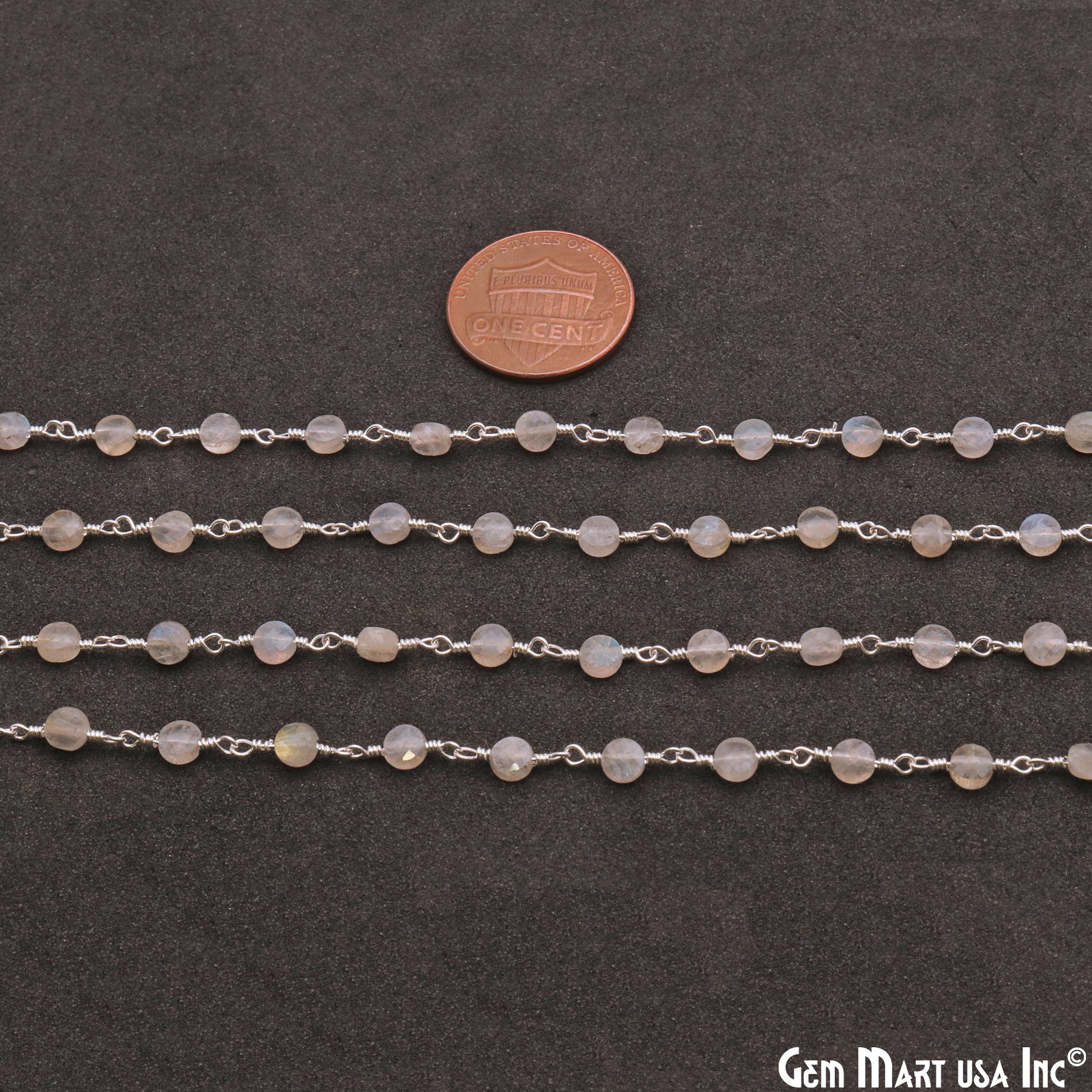 Labradorite Faceted 3-4mm Silver Wire Wrapped Rosary Chain - GemMartUSA