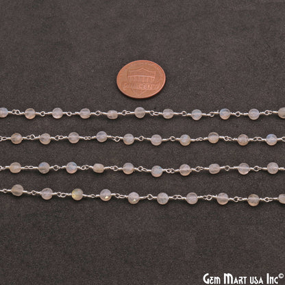 Labradorite Faceted 3-4mm Silver Wire Wrapped Rosary Chain - GemMartUSA