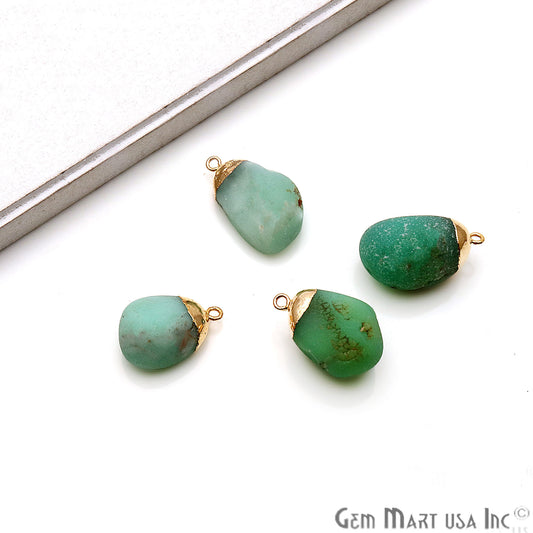 Rough Chrysoprase Matte Beads Organic 28x17mm Gold Electroplated Pendant Connector - GemMartUSA