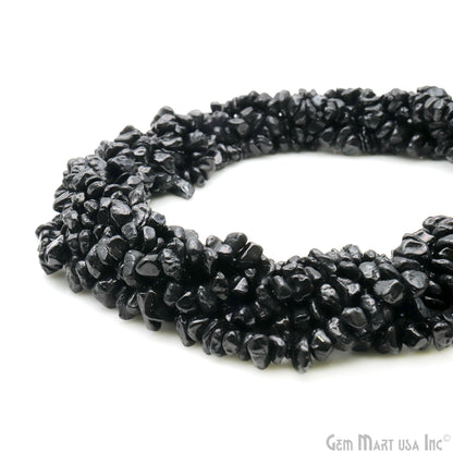 Black Spinel Chip Beads, 34 Inch, Natural Chip Strands, Drilled Strung Nugget Beads, 7-10mm, Polished, GemmartUSA (CHSB-70004)