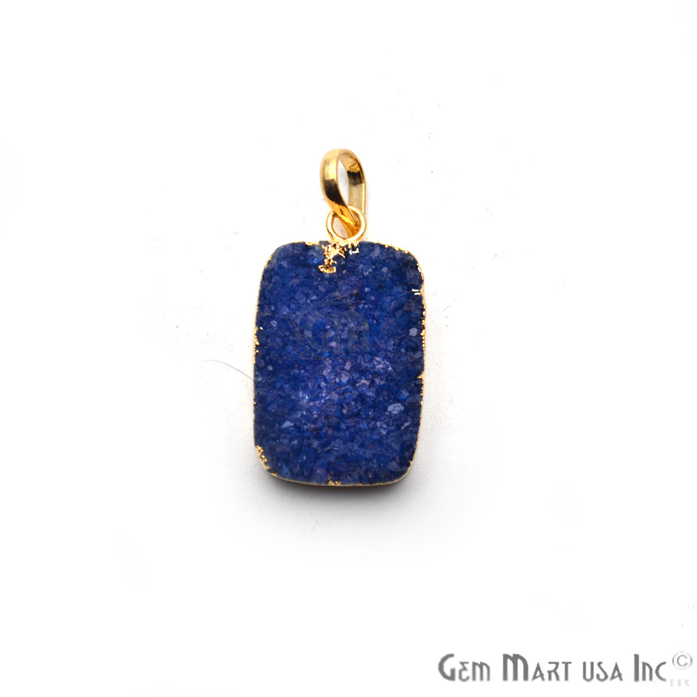 Rough Blue Druzy 32x20mm Gold Electroplated Single Bail Pendant - GemMartUSA