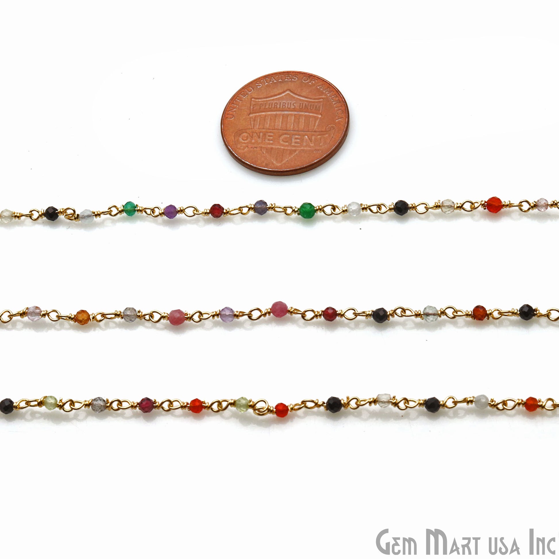 Multi Colour Stone 2-2.5 Tiny Beads Gold Plated Rosary Chain - GemMartUSA