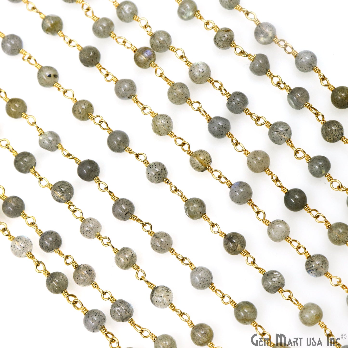 Labradorite Cabochon 4-5mm Gold Wire Wrapped Rosary Chain