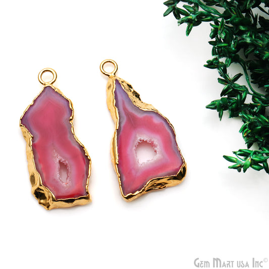 Agate Slice 37x17mm Organic Gold Electroplated Gemstone Earring Connector 1 Pair