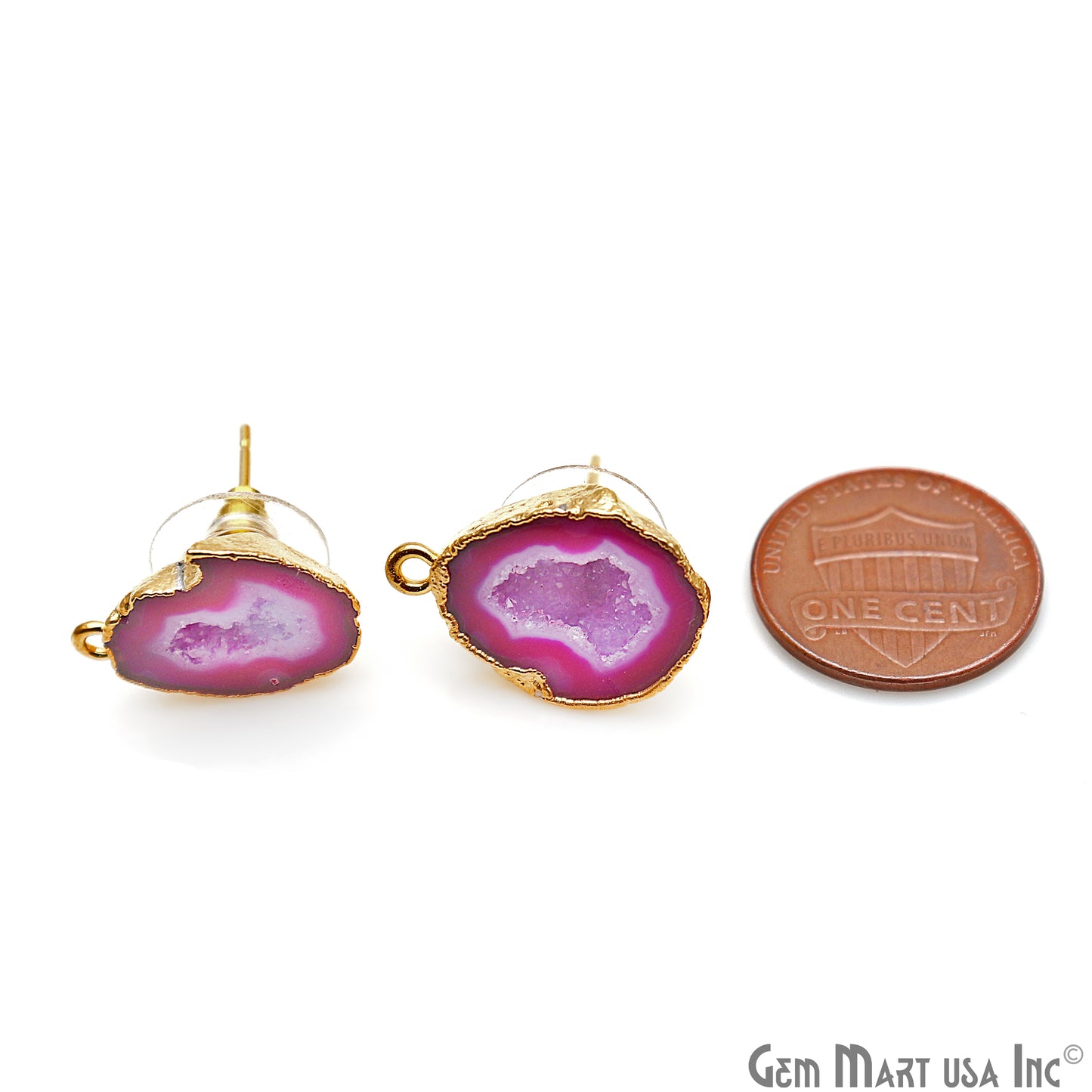 DIY Agate Slice Geode Druzy 14x19mm Gold Electroplated Loop Connector Studs Earrings - GemMartUSA