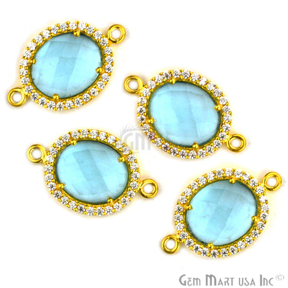 Gemstone 10x12mm Oval Cubic Zirconia Prong Setting Gold Connector (Pick Your Gemstone) - GemMartUSA