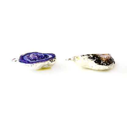 Geode Druzy 21x32mm Organic Silver Electroplated Single Bail Gemstone Earring Connector 1 Pair