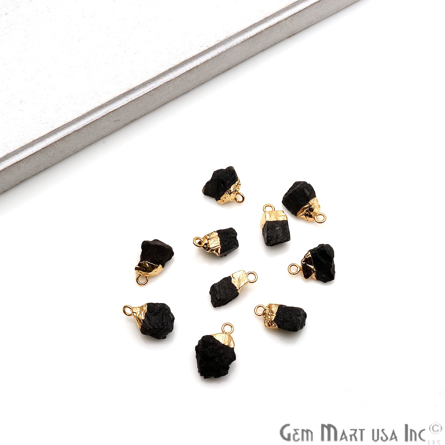 Rough Black Tourmaline Organic 17x9mm Gold Electroplated Pendant Connector - GemMartUSA