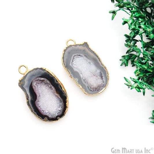 Geode Druzy 32x20mm Organic Gold Electroplated Single Bail Gemstone Earring Connector 1 Pair