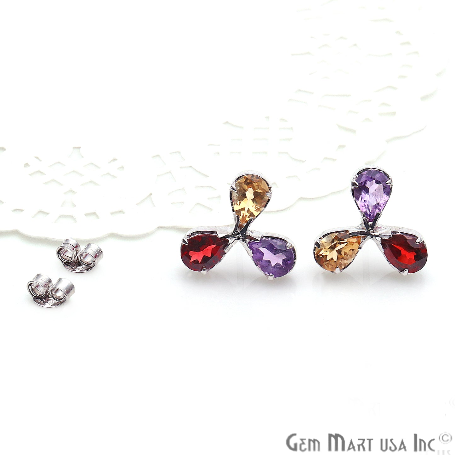 Multi Color 16x11mm Sterling Silver Flower Shape Prong Setting Stud Earring - GemMartUSA