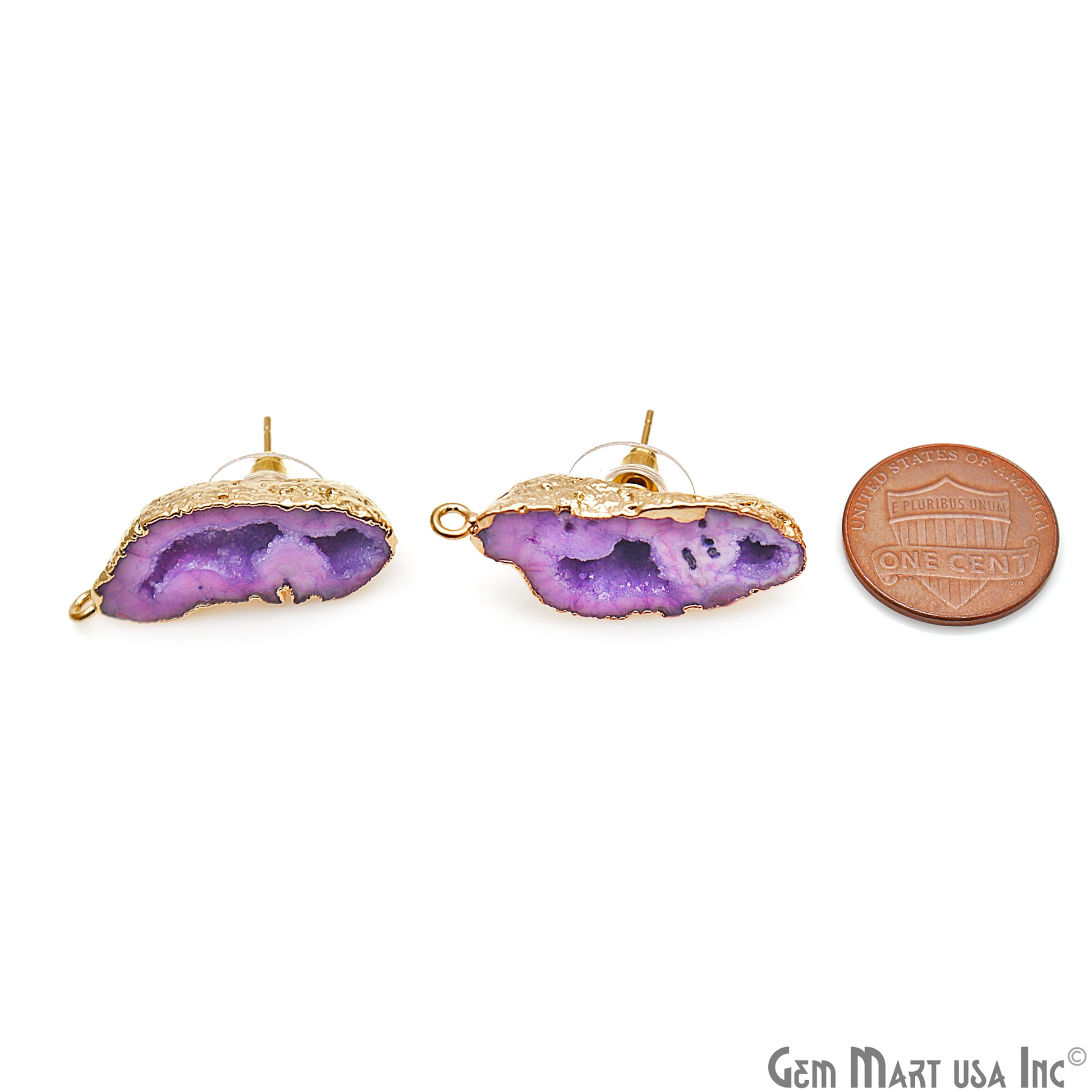 DIY Agate Slice Geode Druzy 14x33mm Gold Electroplated Loop Connector Studs Earrings - GemMartUSA